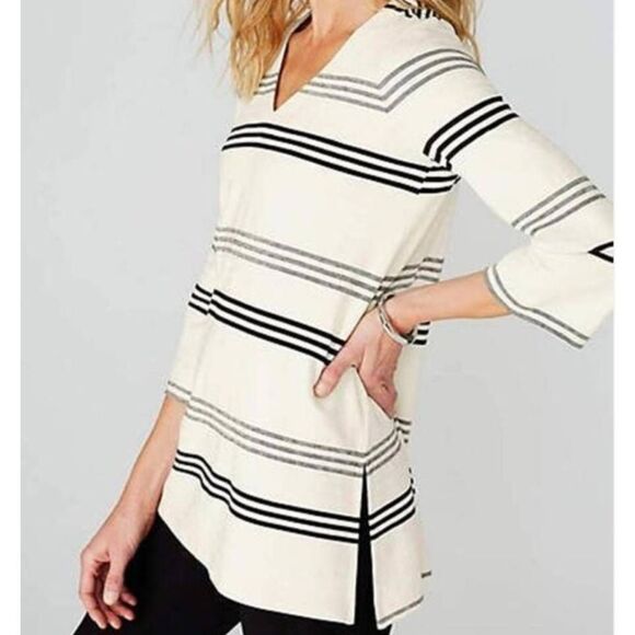 J Jill Womens Wearever Black White Stripe V Neck Tunic Top Size Medium Petite - Picture 12 of 12